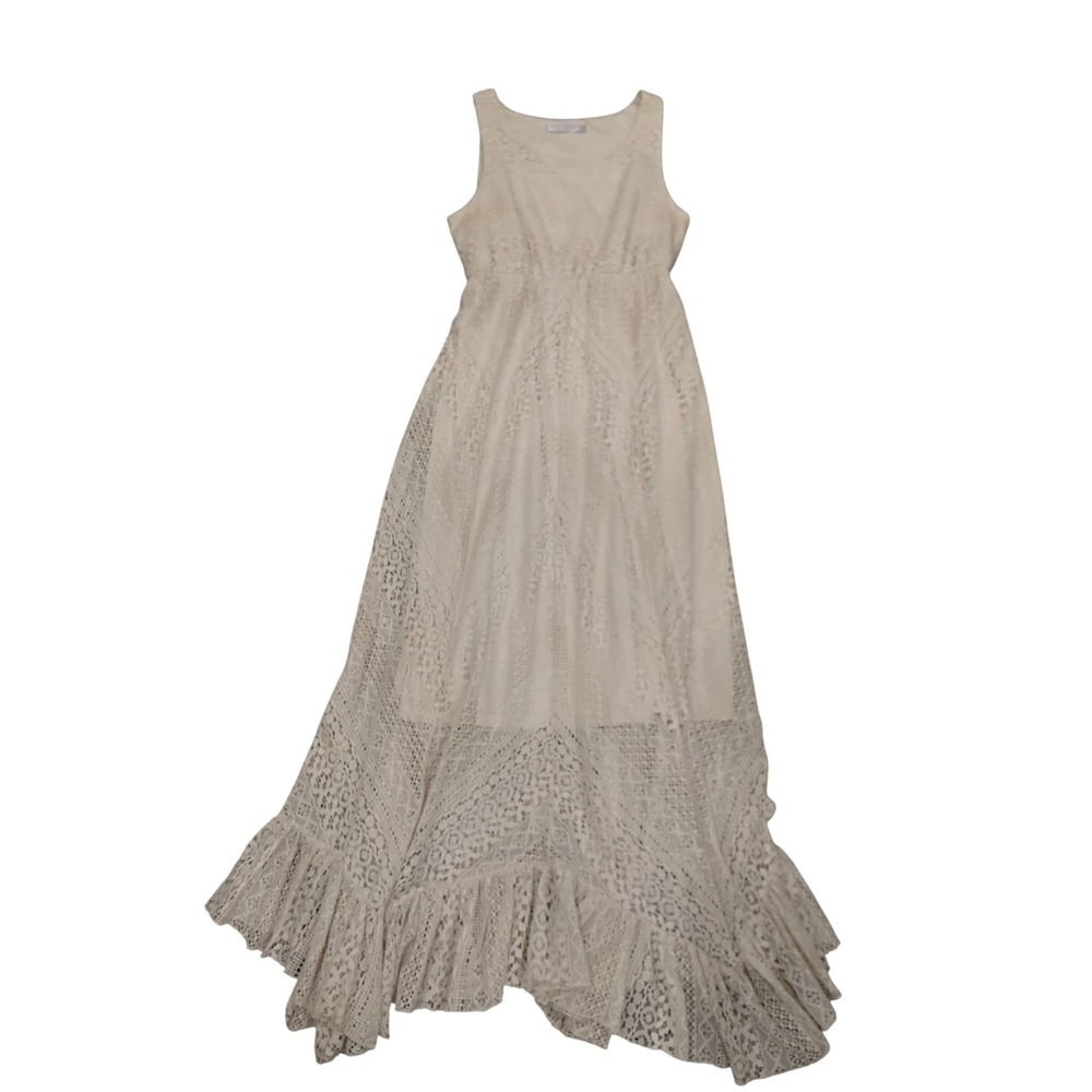 Solitaire Ravi Khosla Cream Floral Lace Sleeveless High-Low Maxi‎ Dress Large